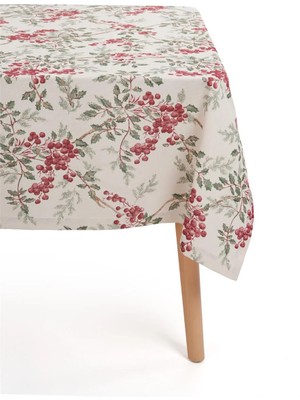 Decocenter Kırmızı Kokina Detaylı Varaklı Yılbaşı Masa Örtüsü