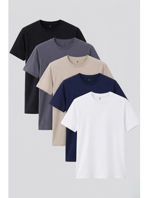 Freemen Kadın 5 Adet Basic Tişört Seti, 30/1 Süprem Pamuk, Yumuşak Doku, Bisiklet Yaka