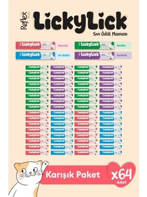 Reflex Plus Lickylick Sıvı Ödül Maması Karışık Paket 15 gr x 64 Adet