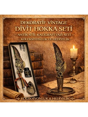 Dekoratif Vintage Divit Hokka Seti – Antik Stil Kaligrafi Yazı Seti – Koleksiyonluk ve Hediyelik