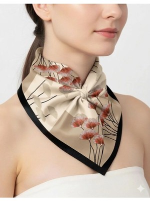 Tarzını Seç Siyah Ginkgo Fular / Bandana / Aksesuar 48X48 cm