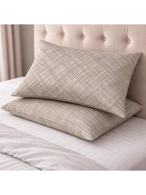 Clasy Ranforce %100 Pamuk 2 Adet Yastık Kılıfı Çizgili Desenli Sütlü Kahve