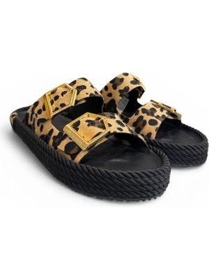 Pierre Cardin Leopar Anatomik Çift Bantlı Ayarlı Bayan Terlik