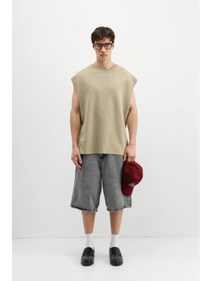 Vamos Oversize Kolsuz Basic Tişört Haki