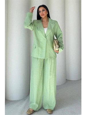 Neşeli Butik Kadın Mint Yeşili Oversize Tek Düğmeli Blazer Ceket Pantolon Takım NBSTR4085