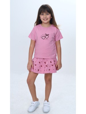 Toontoy Kız Çocuk 2'li Garni Baskılı Şortlu Etekli Takım