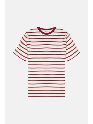 Reflect Studio Çizgili Heavyweight T-Shirt - Kırmızı / Ekru