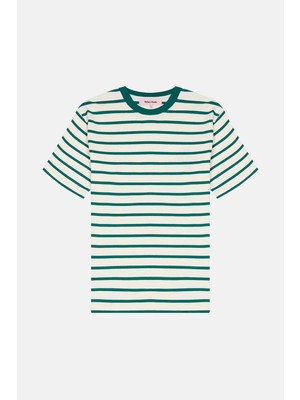 Reflect Studio Çizgili Heavyweight T-Shirt - Yeşil / Ekru