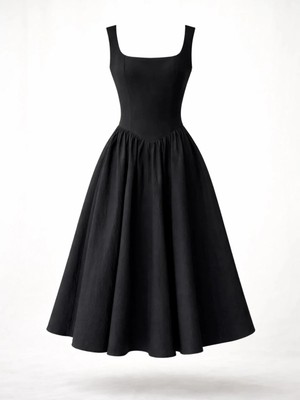 Retrobird 50S Belle Corset Midi Elbise Kadın Siyah