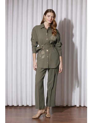 Missemramiss Flower Touch Kemerli Takım 5125 Haki Yeşil