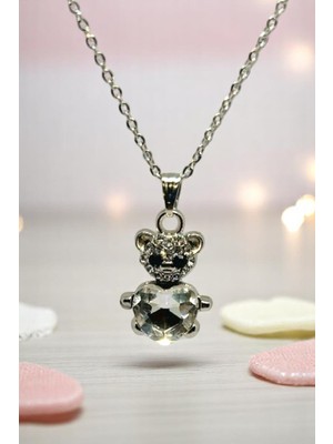 Katilus Ayıcıklı Kalpli Zirkon Taşlı Kadın Çelik Kolye