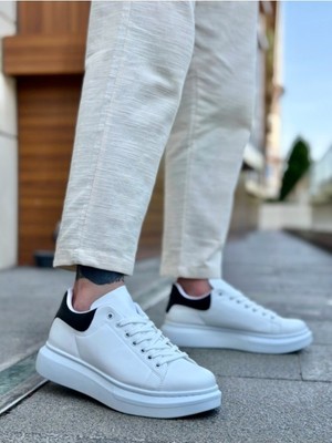 BOA Xramburada  Kalın Yüksek Taban Beyaz Siyah Bağcıklı Spor Erkek Ayakkabı