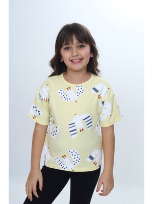 Toontoy Kız Çocuk Kuş Pano Baskılı Tişört