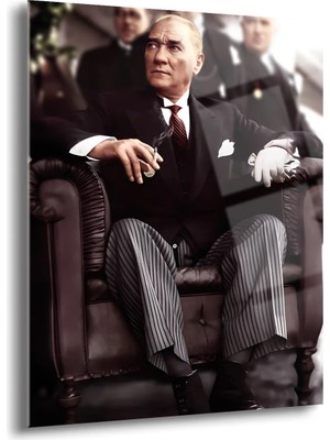 Shiny Art Atatürk Portre Cam Tablo – Modern Siyah Beyaz Duvar Dekoru - ATA026