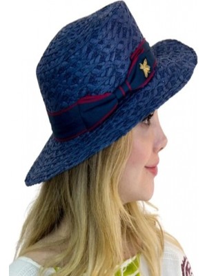 Bay Şapkacı Kelebek Armalı Şerit Hasır Şapka 1430