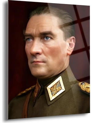 Shiny Art Atatürk Portre Cam Tablo – Uv Baskılı Temperli Cam Duvar Sanatı | Net ve Vurgulu Ifade ile Modern Dekor - ATA005