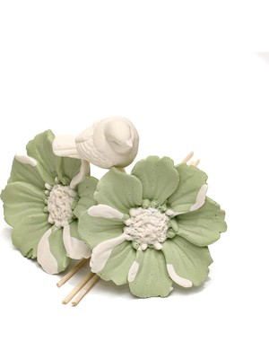 Missi Bloom & Breeze Serisi- Yeşil Seramik Taşlı Doğal Bambu Kamış Seti