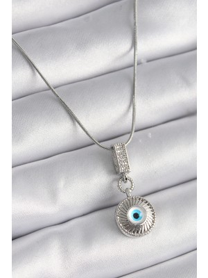 Eco Lounge 316L Çelik Gümüş Renk Zirkon Taşlı Nazar Boncuk Model Kadın Kolye