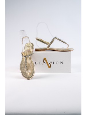 Oblavion Lavion Yeni Sezon Hakiki Deri Sıra Taşlı Günlük Kadın Sandalet