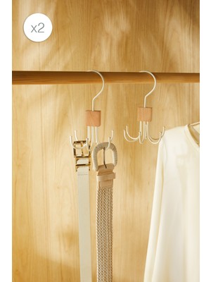 Ocean Home Textile 2 Adet 6 Kancalı Mat Beyaz Kauçuk Kaplamalı Metal Çok Amaçlı Kravat Kemer Aksesuar Askısı 14x7 cm