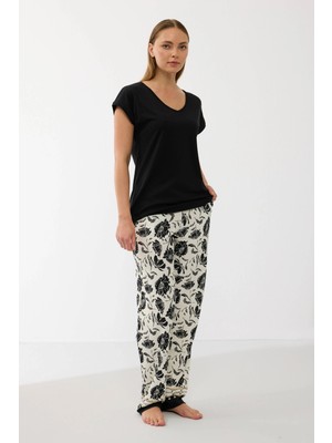 Çamaşır Kenti Anıl 11709 Kadın Kısa Kol Tencel Kumaş Desenli Pijama Takımı