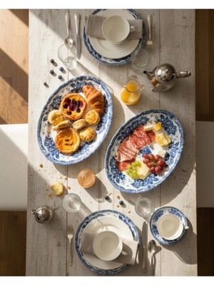 Kütahya Home Blue Romance 2'li 25 cm Desenli Porselen Kayık Salata Takımı – Şık Sofra Seti Mavi Vintage