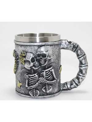 Nuveden Ieg™ Sonsuz Aşk Iskelet Tasarımlı 3D Kabartmalı Çelik Kupa Bardak