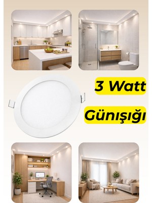 Özbience Enerji Tasarruflu 3W Slim Yuvarlak LED Panel, Gün Işığı, Ince Tasarım
