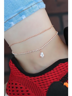 Moco Zirkon Taşlı Rose Renk Çift Zincirli Hal Hal