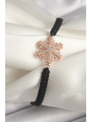 Clariss Pirinç Rose Renk Zirkon Taşlı Kar Tanesi Figür Makrome Asansörlü Model Kadın Bileklik