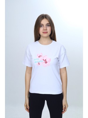 Toontoy Kız Çocuk Sakura Çiçek Baskılı Tişört