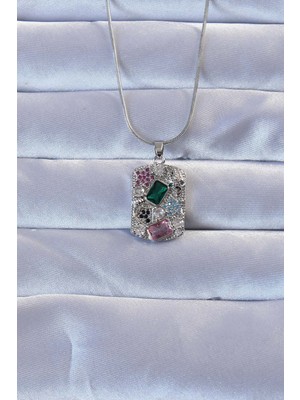 Clariss 316L Gümüş Renk Çok Renkli Zirkon Taşlı Vintage Kolye