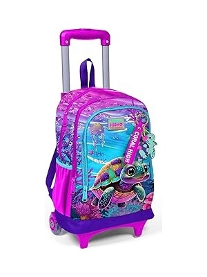 Indispensablely Coral High Işıklı Tekerlekli Pembe Mor Kaplumbağa Çekçek Okul Çantası - Kız Çocuk