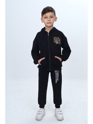 Toontoy Erkek Çocuk Göğüsü Yazı Baskılı Fermuarlı Eşofman Takım