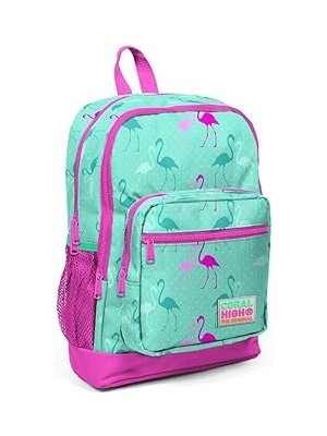 Indispensablely Coral High Ilkokul Sırt Çantası - Kız Çocuk Pembe Yeşil Flamingolar - Dört Bölmeli
