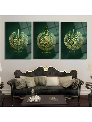 Shiny Art Nas Ayet-El Kürsi Felak Suresi 3'lü Set Islami Cam Tablo - ISL109