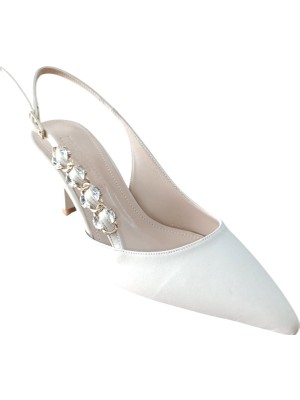 Roksan 2704 Kadın Saten Topuklu Yanı Taş Detaylı Arka Açık Stiletto Ten