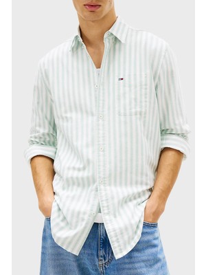 Tommy Jeans Çizgili Pamuklu Regular Fit Uzun Kollu Gömlek Erkek Gömlek DM0DM22790 L5Y