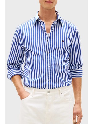 Tommy Hilfiger Pamuklu Regular Fit Çizgili  Uzun Kollu Gömlek Erkek Gömlek MW0MW42440 0A6