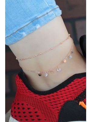 Moco Zirkon Taşlı Rose Renk Çift Zincirli Hal Hal