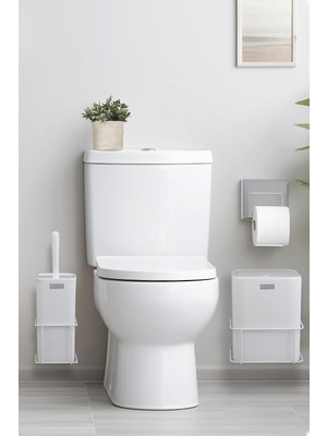 Özbience Beyaz Eko Magic Askılı Kare Mina 2'li Wc Kova ve Fırça Seti