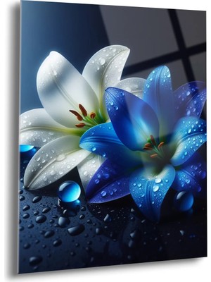 Shiny Art Mavi ve Beyaz Nergisler Cam Tablo - MOD108