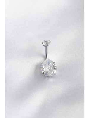 Clariss 316L Cerrahi Çelik Zirkon Taşlı Damla Model Kadın Göbek Piercing