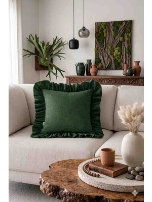 Ayzen Home 2 Adet Kadıfe Görünümlü Fırfırlı Kırlent Kılıfı