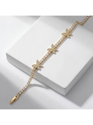 Ferizz Altın Kaplama Kelebekli Su Yolu Zirkon Taşlı Kadın Bileklik BLK-1279