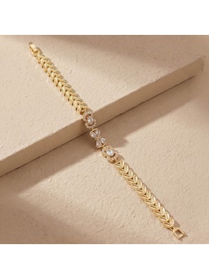 Ferizz Altın Kaplama Yaprak Model Zirkon Taşlı Kadın Bileklik BLK-1278