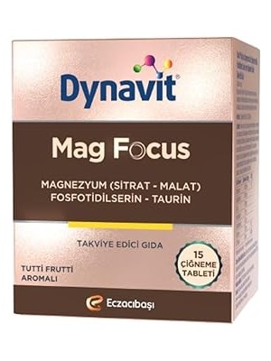 Indispensablely Dynavit Mag Focus 15 Çiğneme Tab - Magnezyum Malat &amp; Sitrat, Fosfotidilserin, B6 &amp; B12 Vita