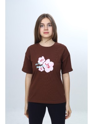 Toontoy Kız Çocuk Sakura Çiçek Baskılı Tişört