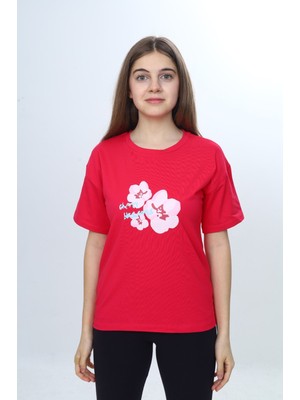 Toontoy Kız Çocuk Sakura Çiçek Baskılı Tişört