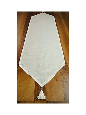 Indispensablely Viemso Simli Keten Runner Püsküllü, Kırık Beyaz, 45X150CM